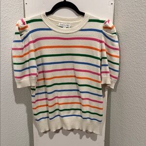She + Sky Colorful Striped Puff Sleeve Blouse